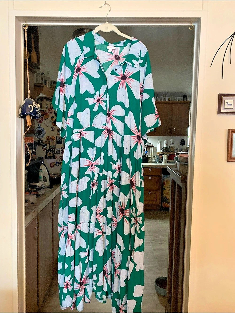 Lularoe Floral Midi Dress in Green & White Size 2XL Like New